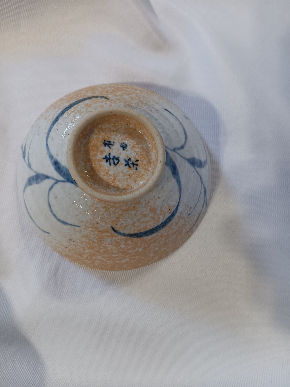 Hand-Painted Ceramic Bowl in Blue and Tan